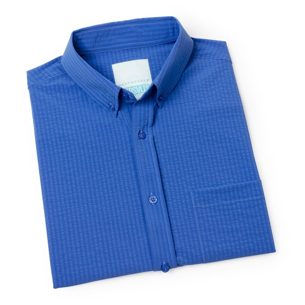 RSVLTS Regatta Stretch Seersucker Short Sleeve Shirt in Blue — detail 13