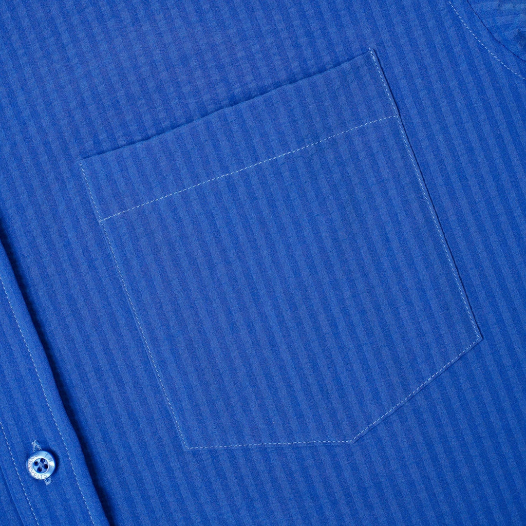 RSVLTS Regatta Stretch Seersucker Short Sleeve Shirt in Blue — detail 7