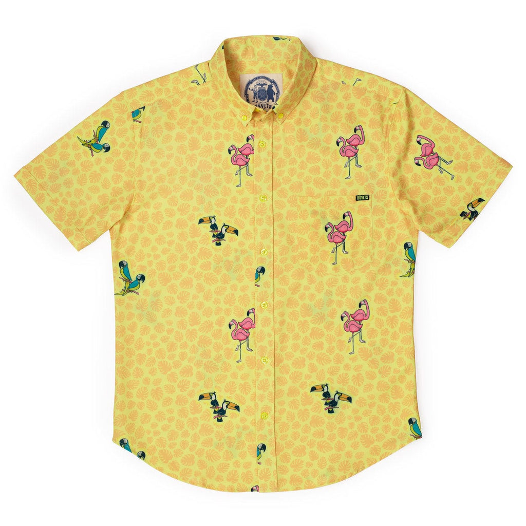 RSVLTS Bird’s the Word KUNUFLEX Short Sleeve Shirt in Yellow — detail 3