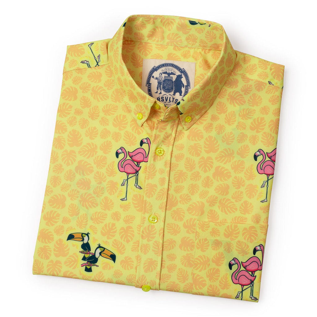RSVLTS Bird’s the Word KUNUFLEX Short Sleeve Shirt in Yellow — detail 6