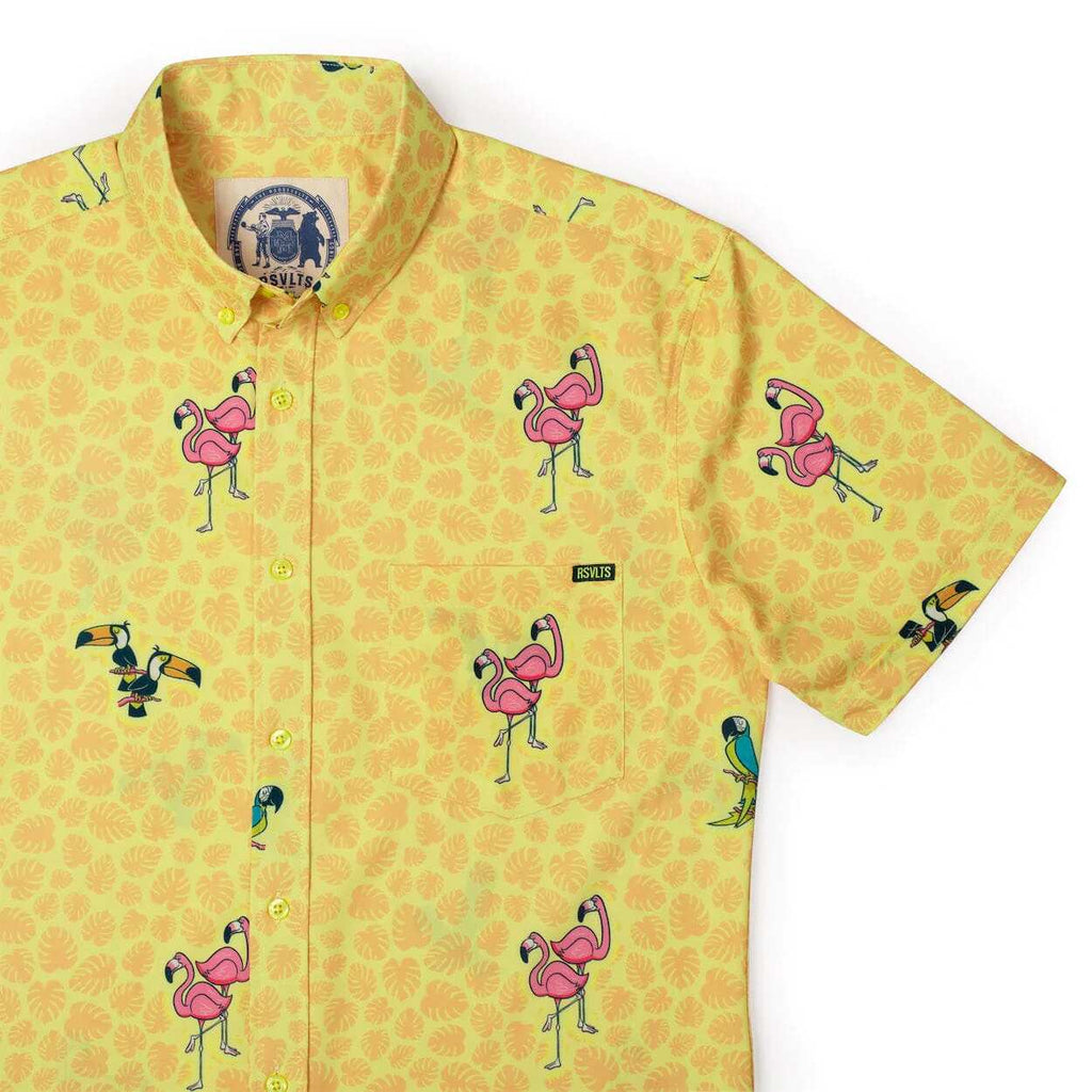 RSVLTS Bird’s the Word KUNUFLEX Short Sleeve Shirt in Yellow — front view