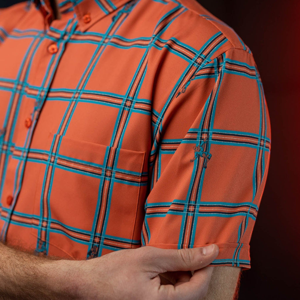 RSVLTS Aplaidnaphobia KUNUFLEX Short Sleeve Shirt in Red — detail 4