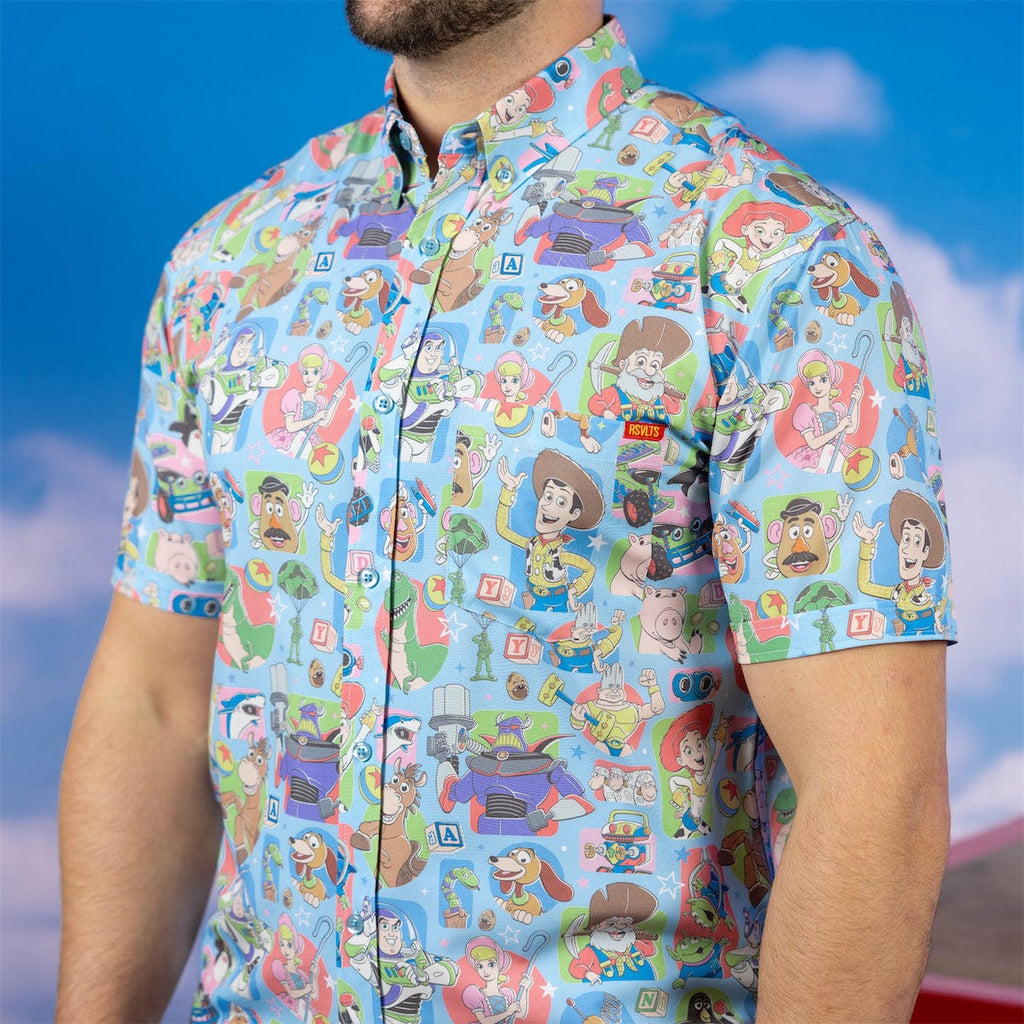 RSVLTS Toying Around KUNUFLEX Short Sleeve Shirt in Blue — detail 7