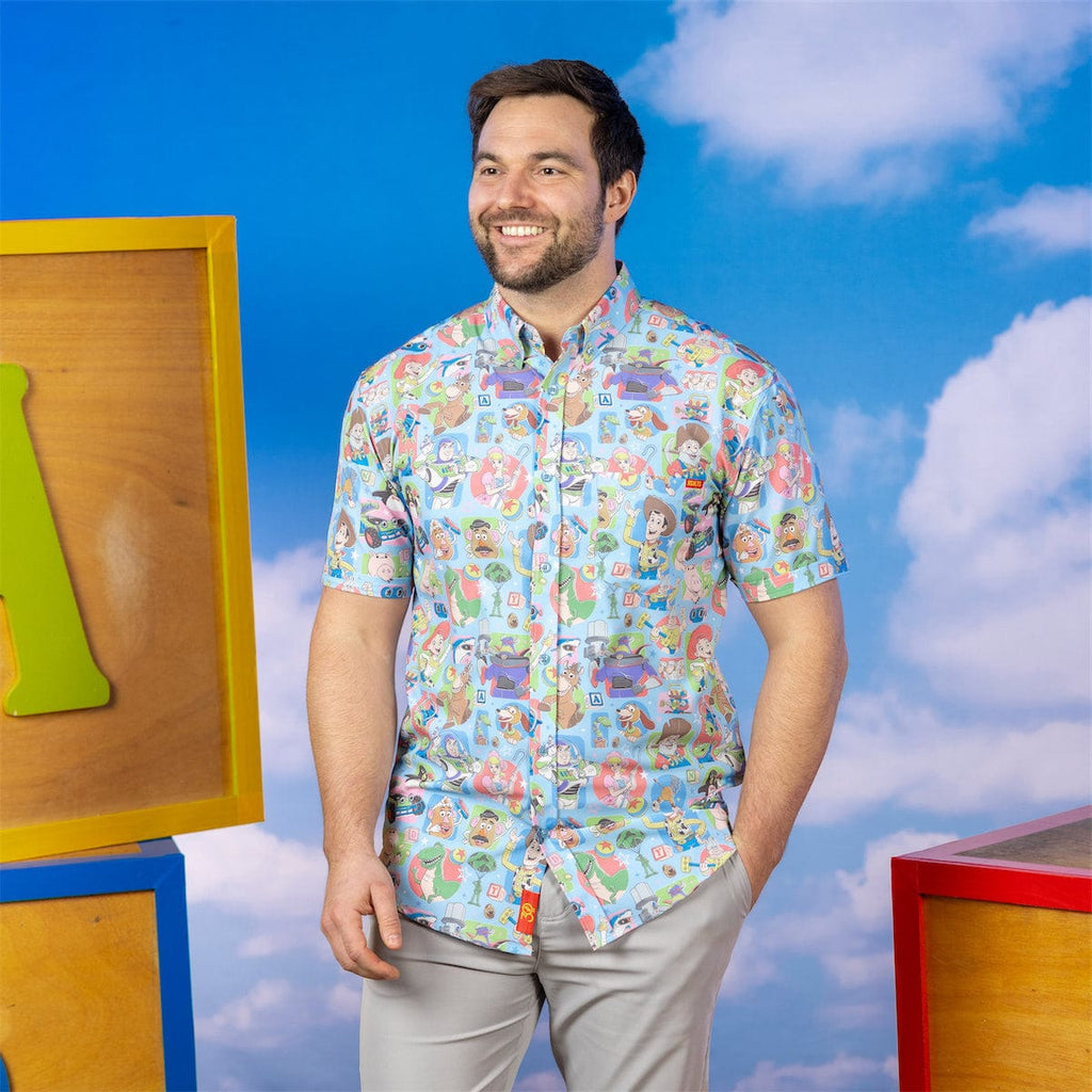 RSVLTS Toying Around KUNUFLEX Short Sleeve Shirt in Blue — detail 5