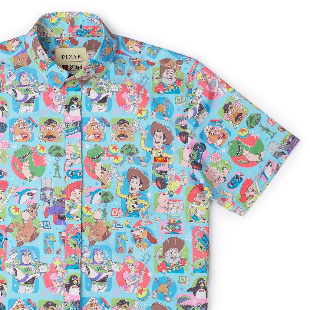 RSVLTS Toying Around KUNUFLEX Short Sleeve Shirt in Blue — front view