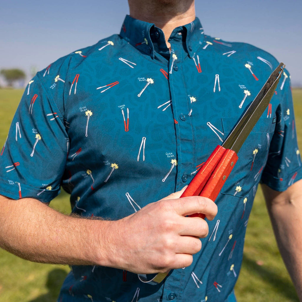 RSVLTS Let Me See That Tong KUNUFLEX Short Sleeve Shirt in Blue — front view