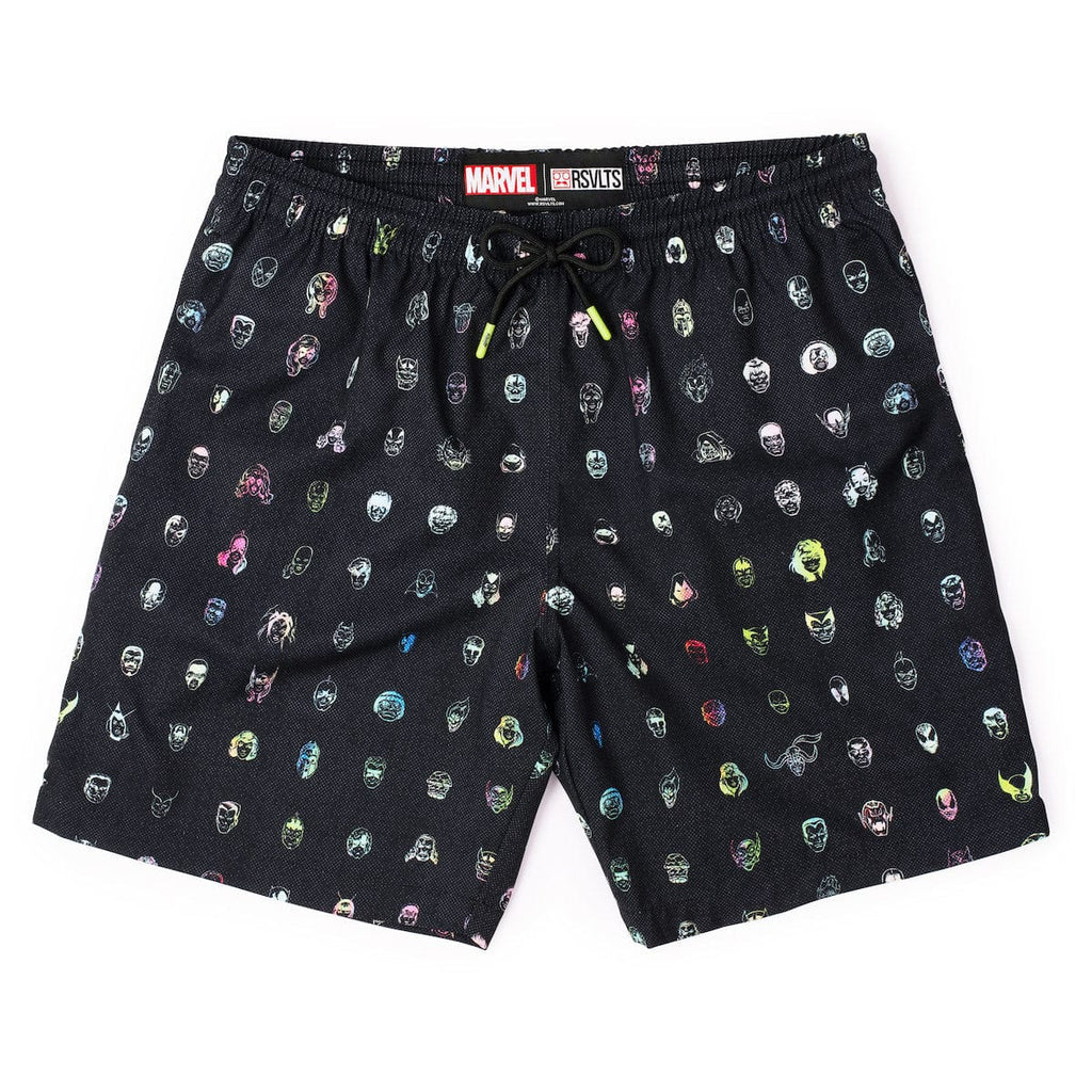 RSVLTS Faces of Marvel Hybrid Shorts in Black — front view