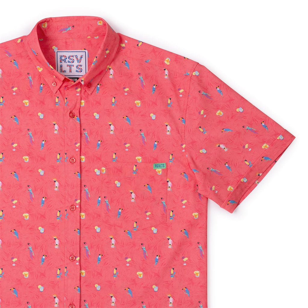 RSVLTS Tropical Flocktails KUNUFLEX Short Sleeve Shirt in Pink — front view