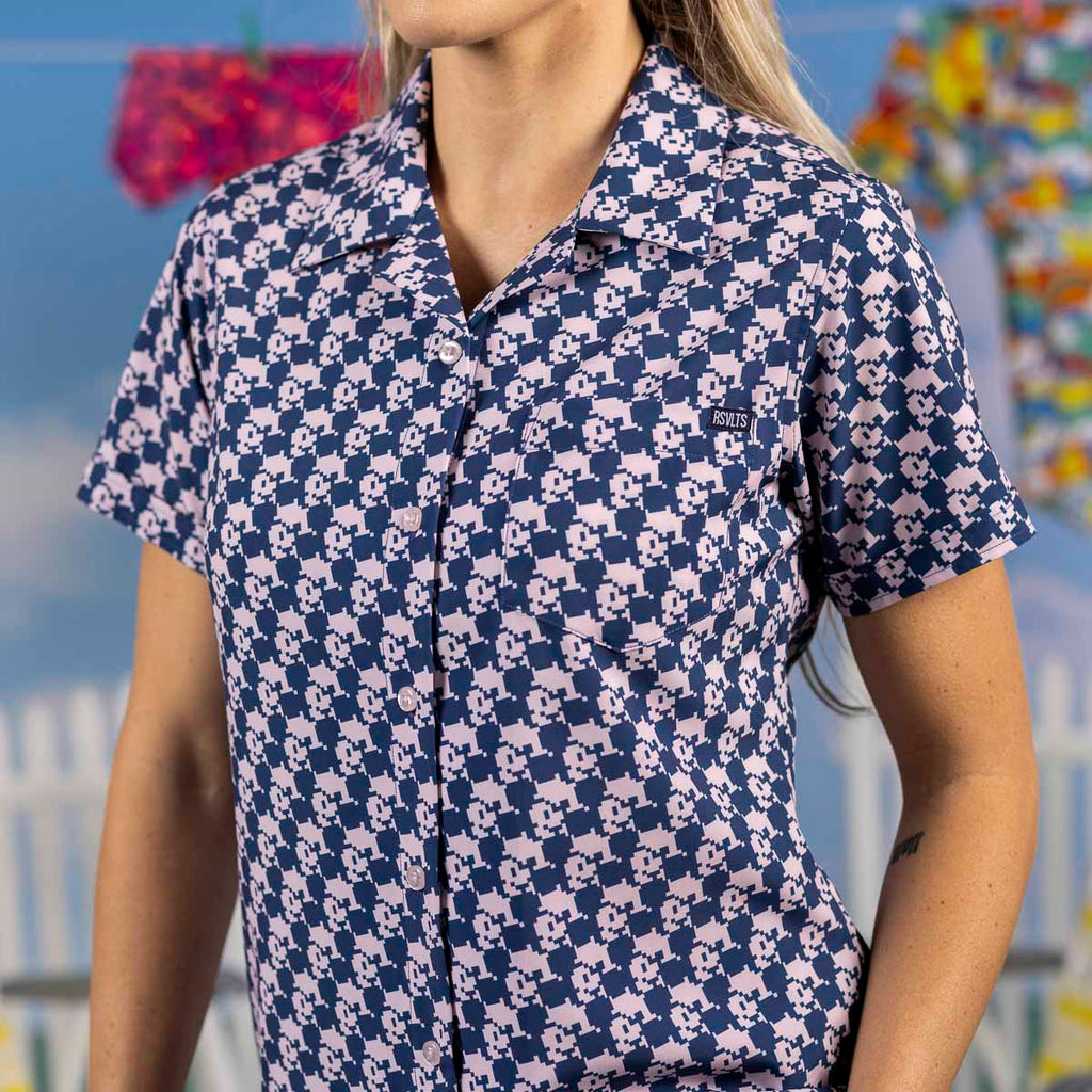 RSVLTS Pixel Pal Women's KUNUFLEX Short Sleeve Shirt in Blue — detail 4