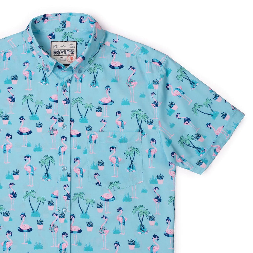 RSVLTS Life’s a Beak KUNUFLEX Short Sleeve Shirt in Blue — front view