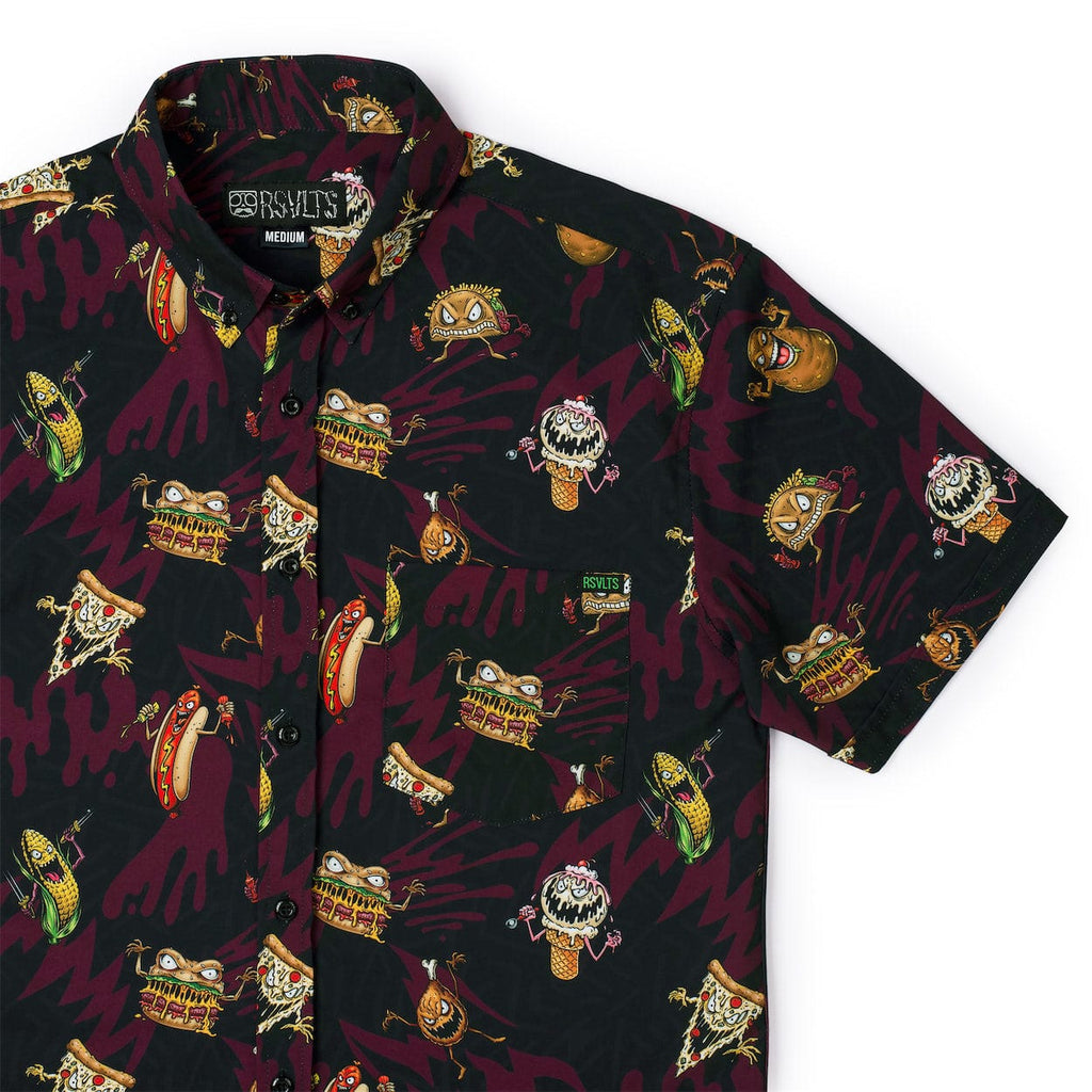 RSVLTS Evil Eats KUNUFLEX Short Sleeve Shirt in Black — front view