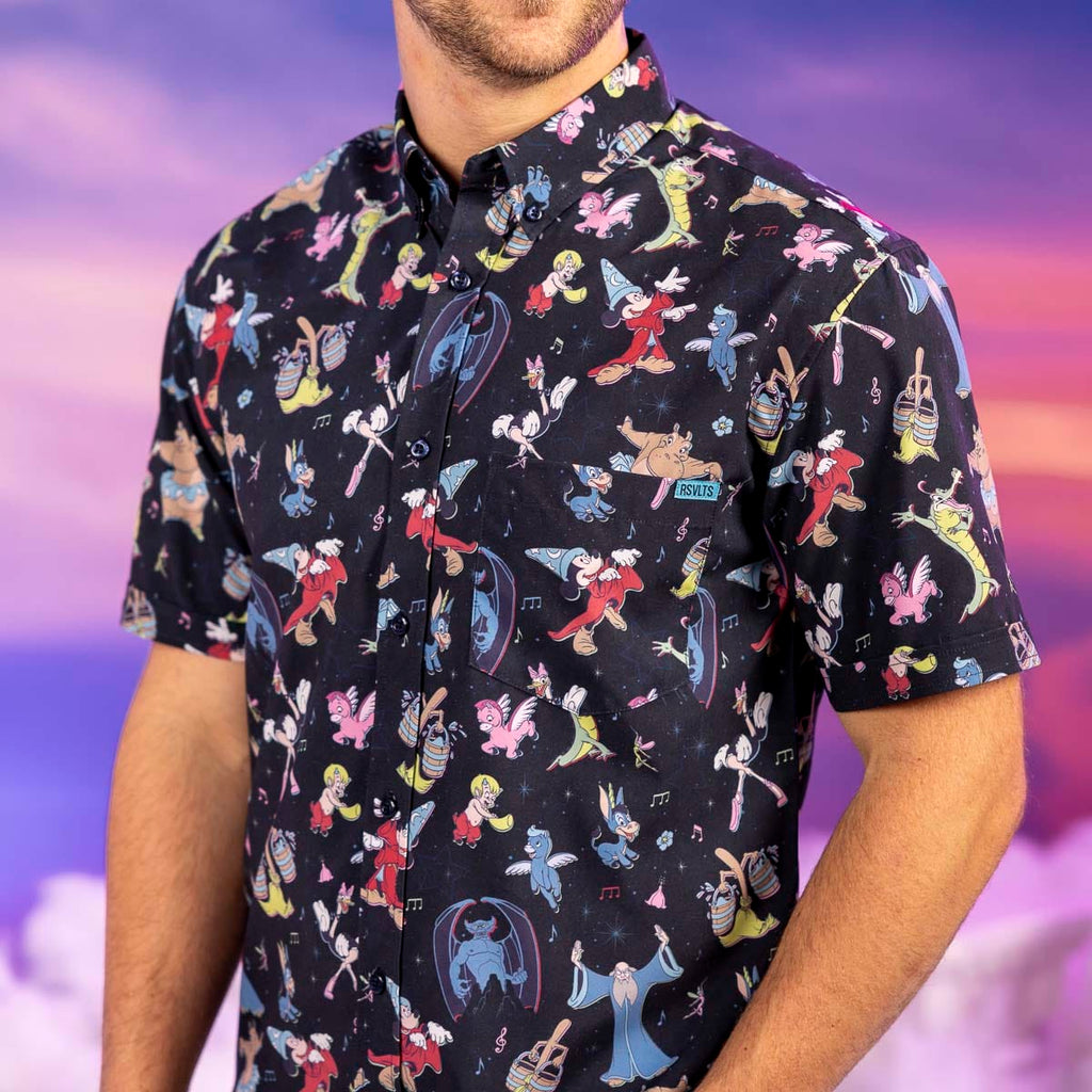 RSVLTS Stellar Symphony KUNUFLEX Short Sleeve Shirt in Black — detail 6