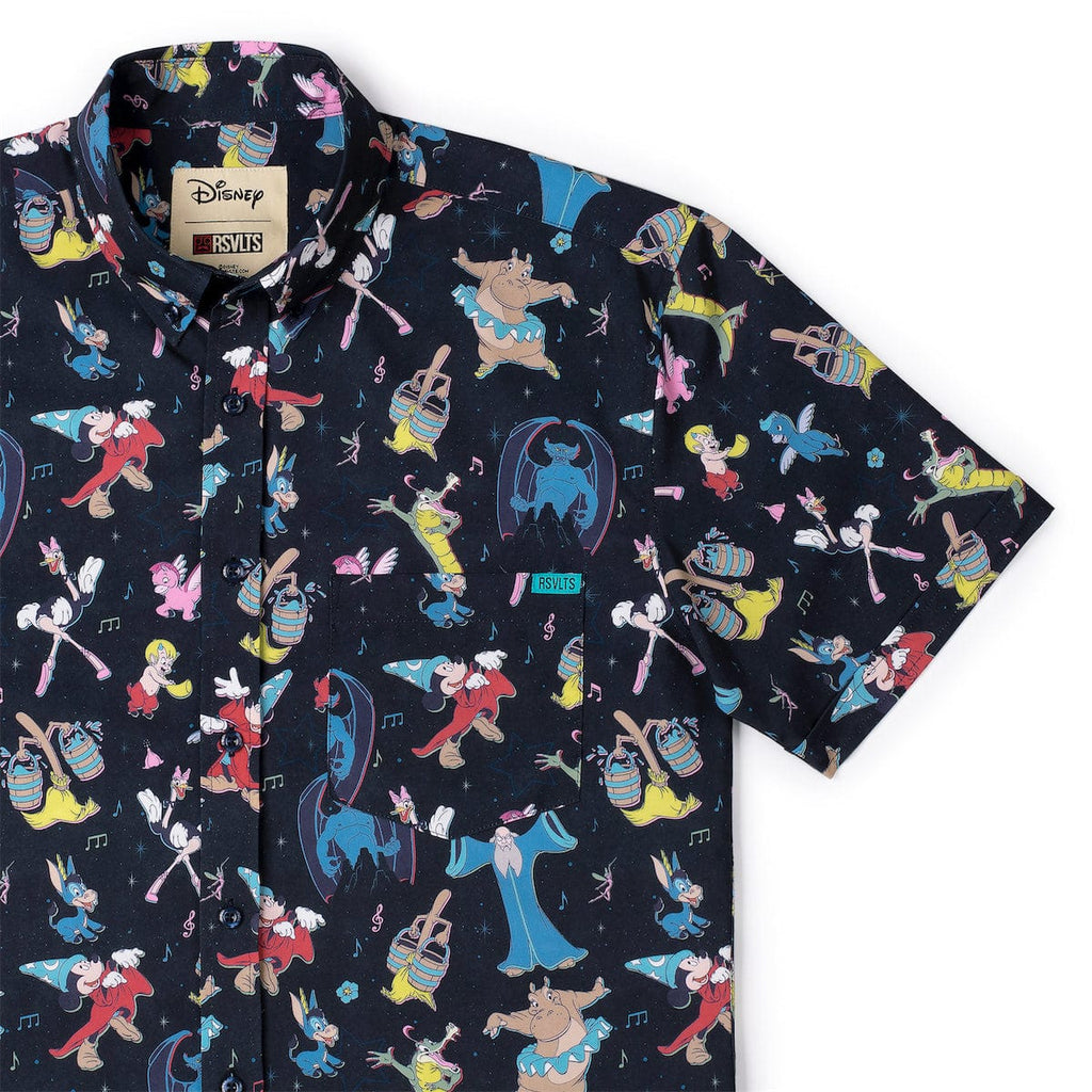 RSVLTS Stellar Symphony KUNUFLEX Short Sleeve Shirt in Black — front view
