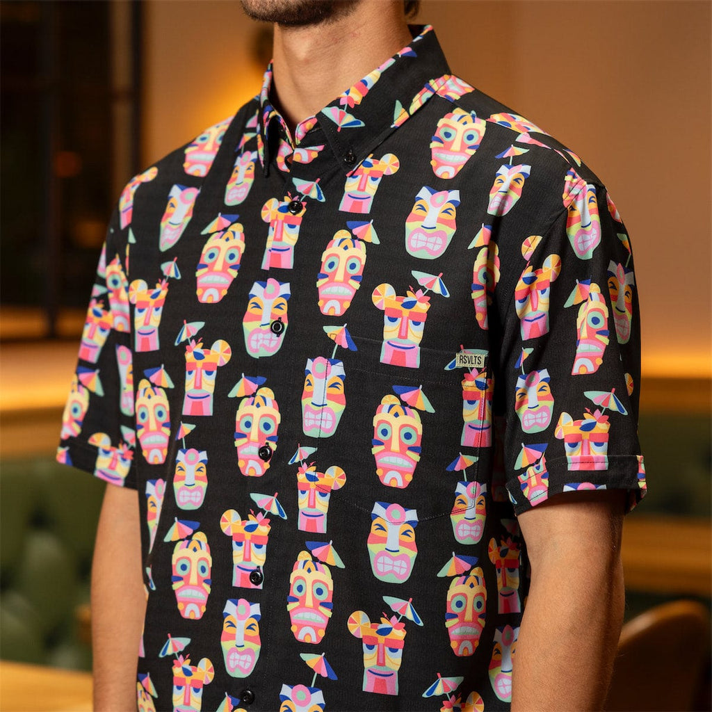 RSVLTS Tipsy Tiki KUNUFLEX Short Sleeve Shirt in Black — front view