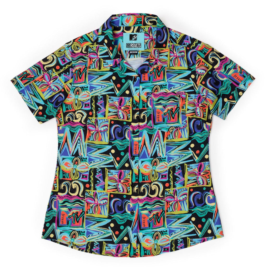 RSVLTS Panama City Beach Women's KUNUFLEX Short Sleeve Shirt in Multicolor — front view