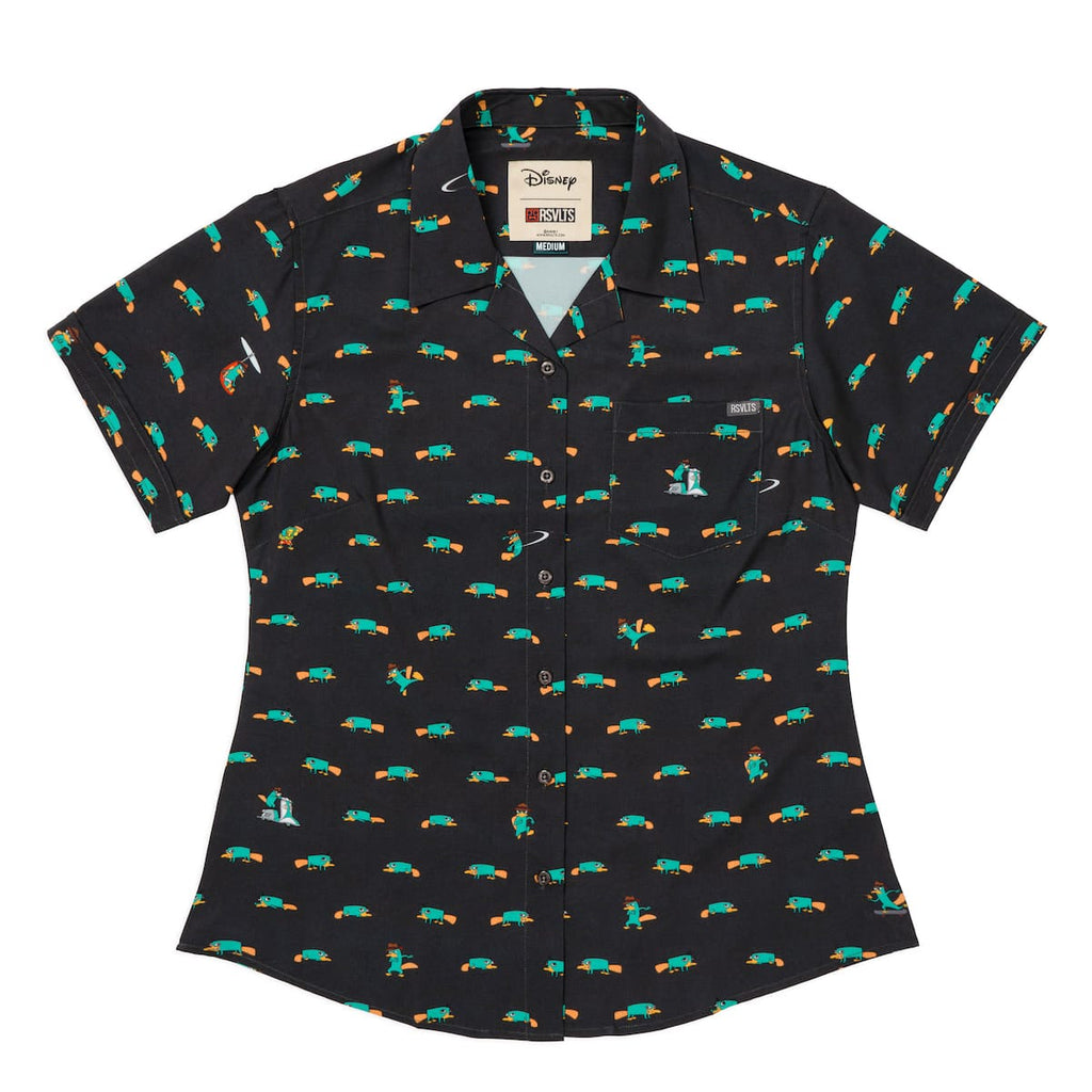 RSVLTS Semi-Aquatic Egg-Laying Mammal of Action Women's KUNUFLEX Short Sleeve Shirt in Black — detail 4