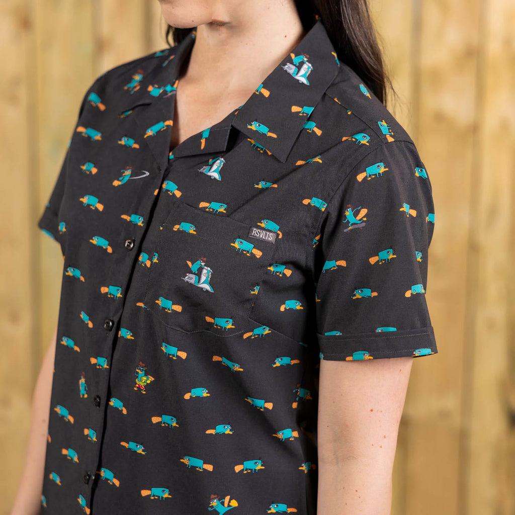 RSVLTS Semi-Aquatic Egg-Laying Mammal of Action Women's KUNUFLEX Short Sleeve Shirt in Black — detail 5