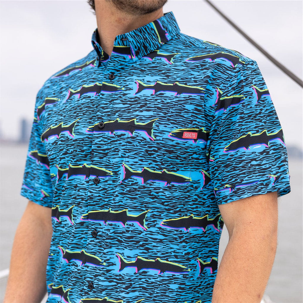 RSVLTS Cool Cudas KUNUFLEX Short Sleeve Shirt in Black — front view