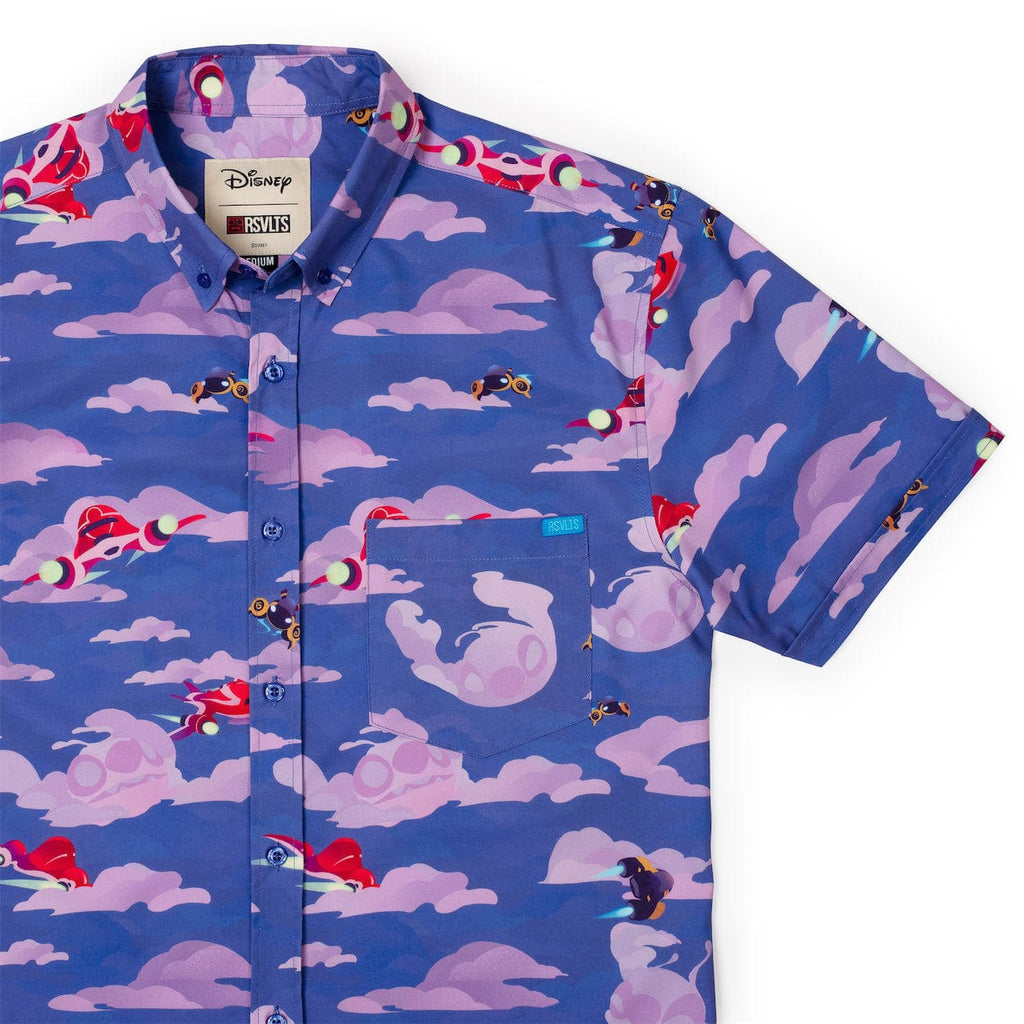 RSVLTS Nobody Gets Left Behind KUNUFLEX Short Sleeve Shirt in Purple — front view