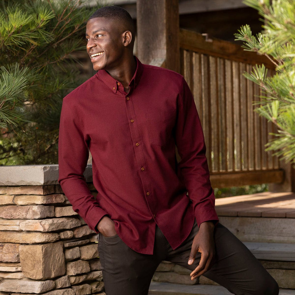 RSVLTS Burgundy BorlandFlex Long Sleeve Flannel (2024 Fit) in Red — front view