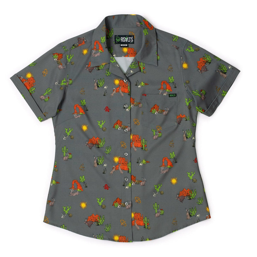 RSVLTS Jumpin' Jackalopes Women's KUNUFLEX Short Sleeve Shirt in Green — front view