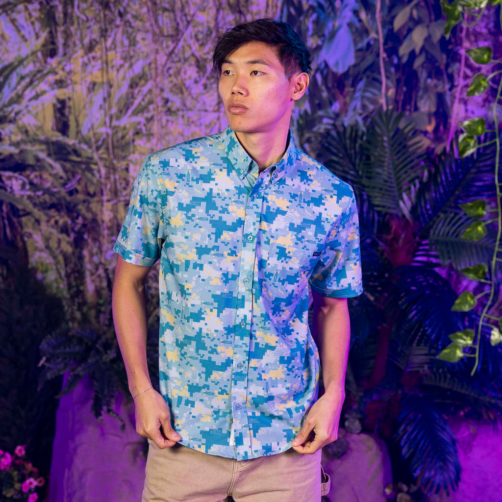 RSVLTS RDA Camo KUNUFLEX Short Sleeve Shirt in Blue — detail 6
