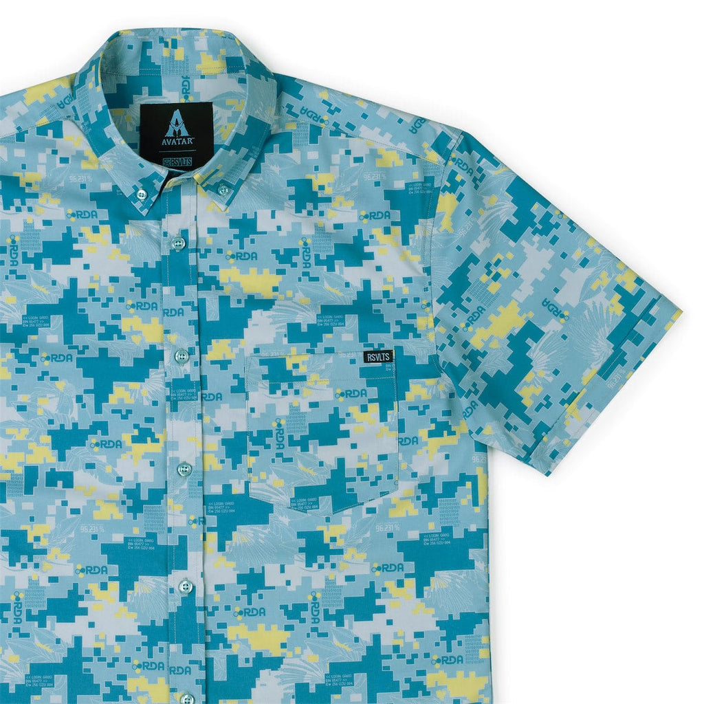 RSVLTS RDA Camo KUNUFLEX Short Sleeve Shirt in Blue — front view