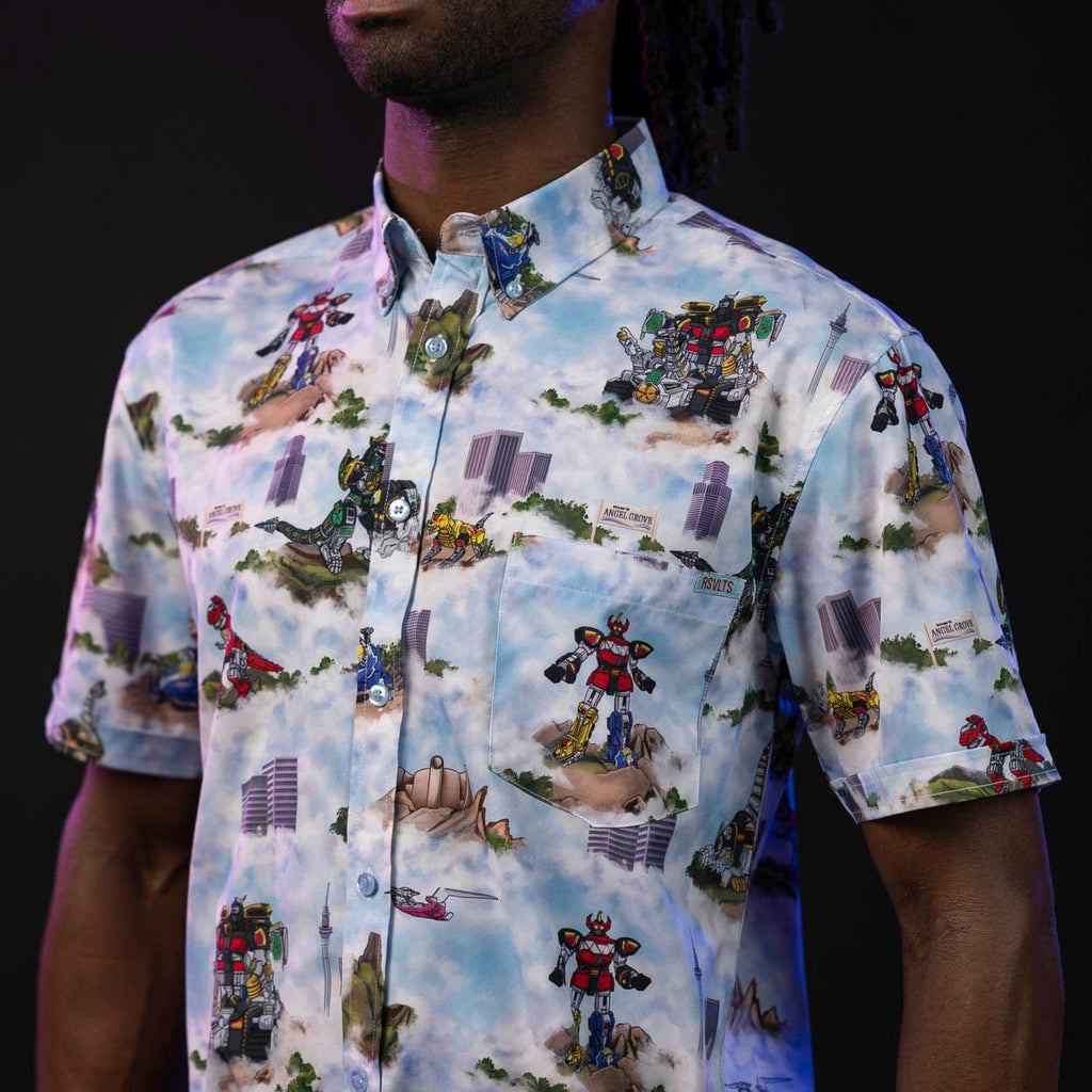 RSVLTS It's Morphin Time KUNUFLEX Short Sleeve Shirt in Blue — front view