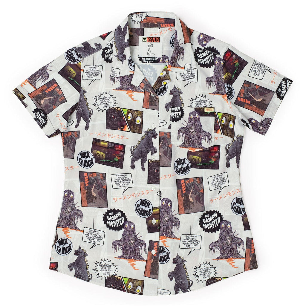 RSVLTS Atomic Ramen Women's KUNUFLEX Short Sleeve Shirt in Gray — front view