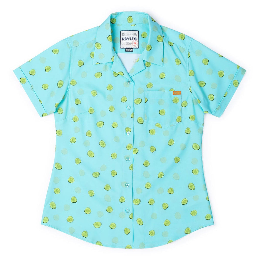 RSVLTS Kind of a Big Dill Women's KUNUFLEX Short Sleeve Shirt in Green — front view