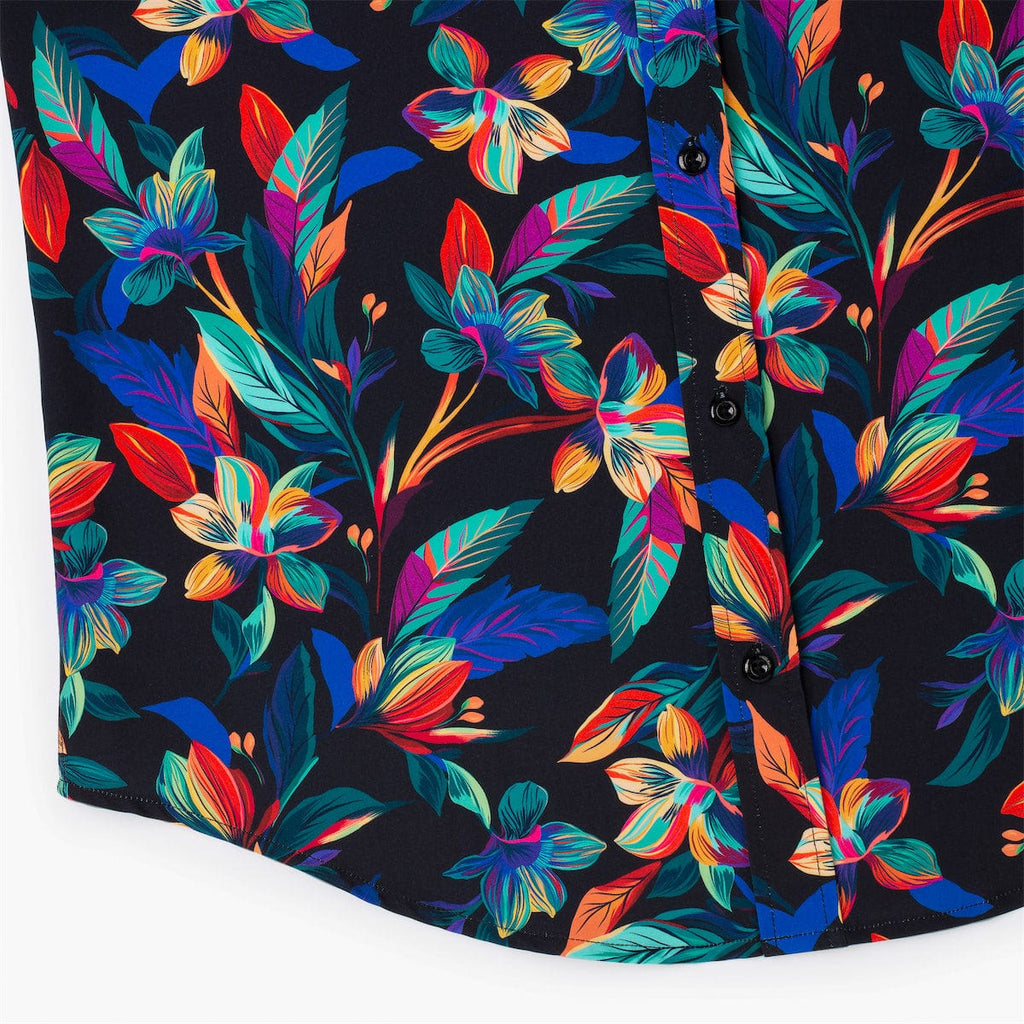 RSVLTS Vibrant Bloom KUNUFLEX Short Sleeve Shirt in Black — detail 11
