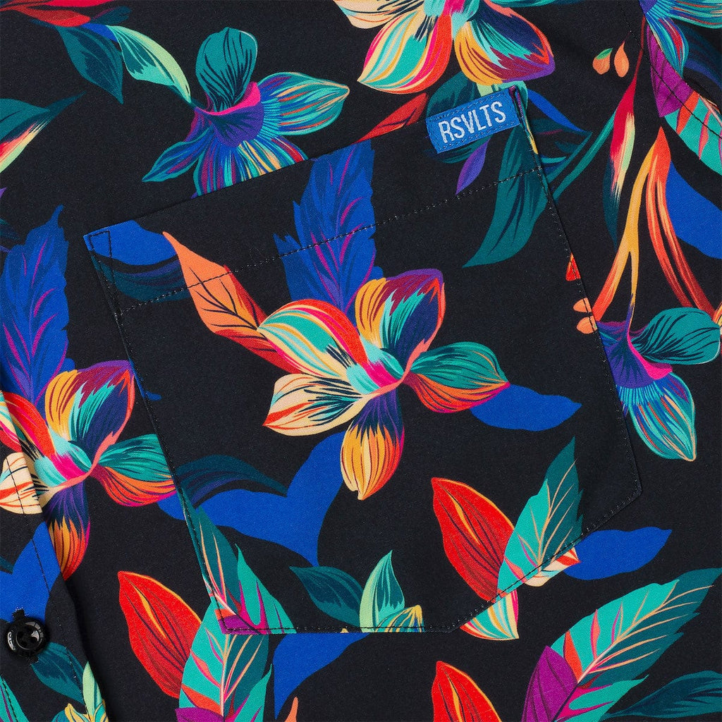 RSVLTS Vibrant Bloom KUNUFLEX Short Sleeve Shirt in Black — detail 8