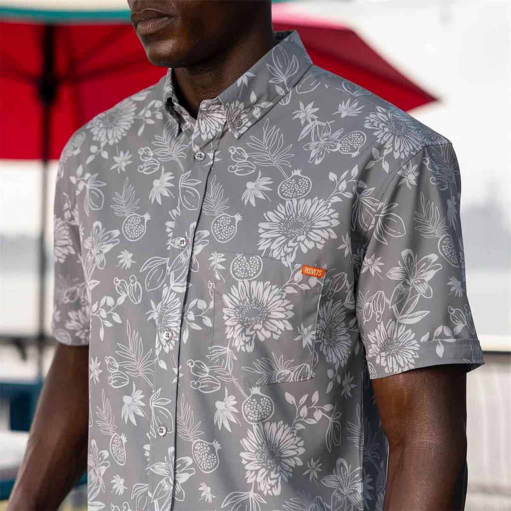 RSVLTS Black Hole Sunflower KUNUFLEX Short Sleeve Shirt in Gray — detail 2