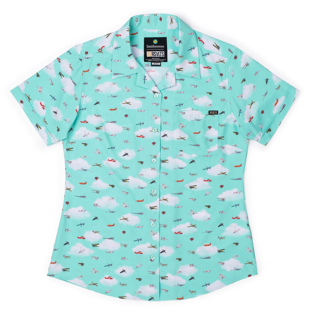 RSVLTS Take Flight Women's KUNUFLEX Short Sleeve Shirt in Blue — front view