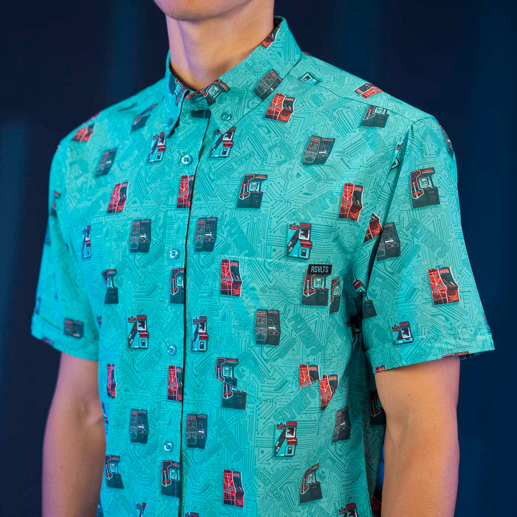 RSVLTS Flynn’s Arcade KUNUFLEX Short Sleeve Shirt in Green — detail 6