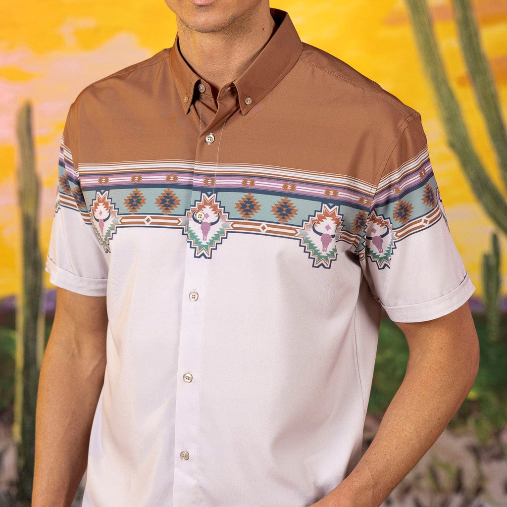 RSVLTS Back at the Ranch KUNUFLEX Short Sleeve Shirt in Brown — front view