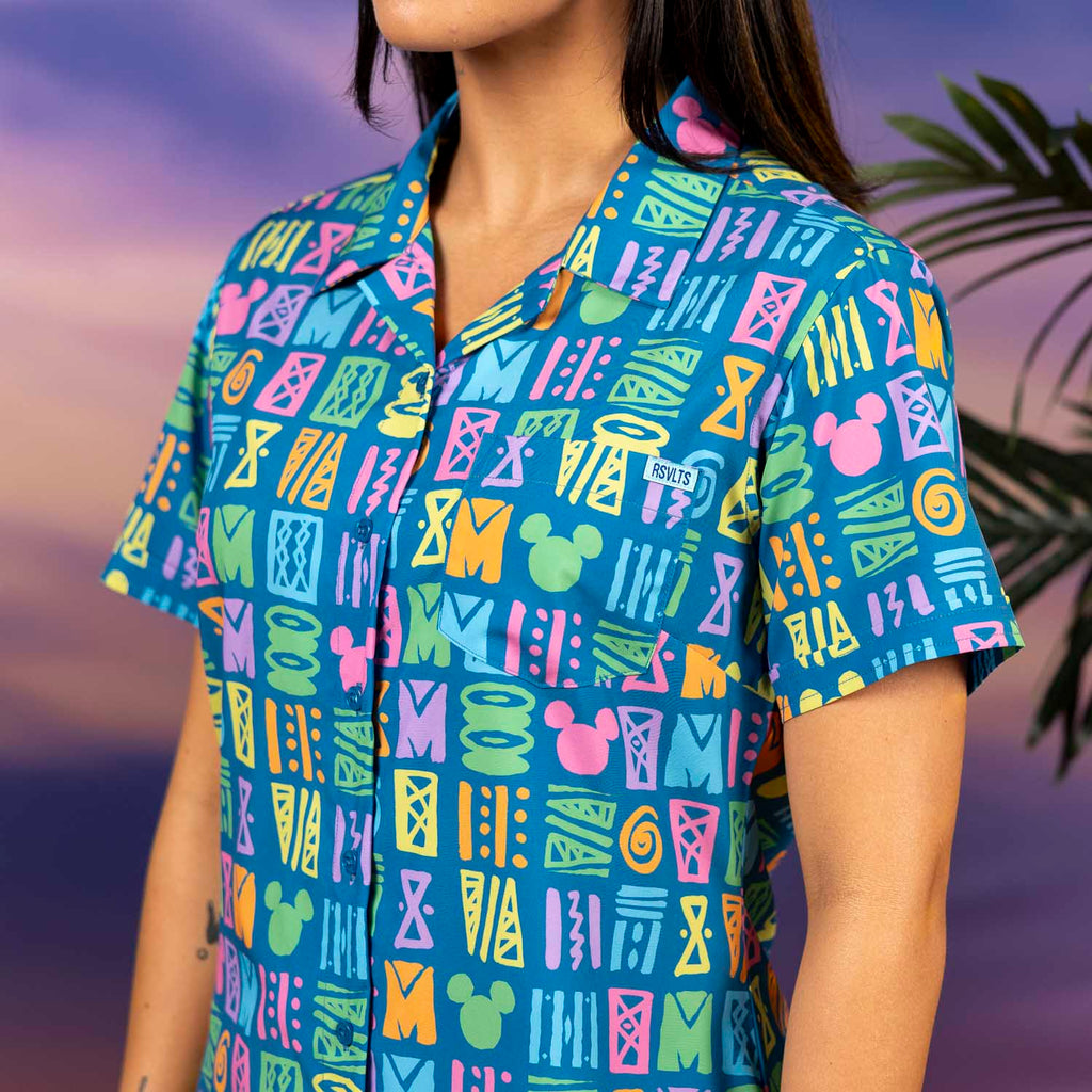 RSVLTS Mickey's Surfside Summer Women's KUNUFLEX Short Sleeve Shirt in Blue — detail 5