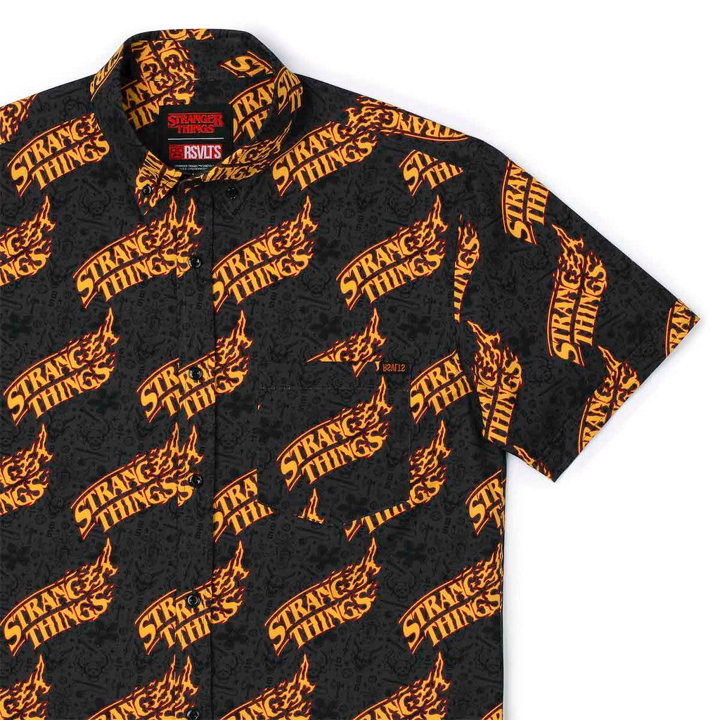 RSVLTS Hot as Hellfire KUNUFLEX Short Sleeve Shirt in Black — front view