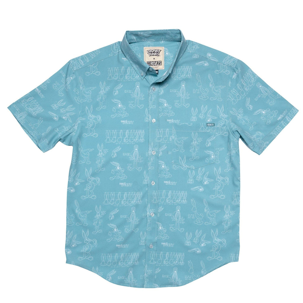 RSVLTS Bunny Blueprints KUNUFLEX Short Sleeve Shirt in Blue — detail 7