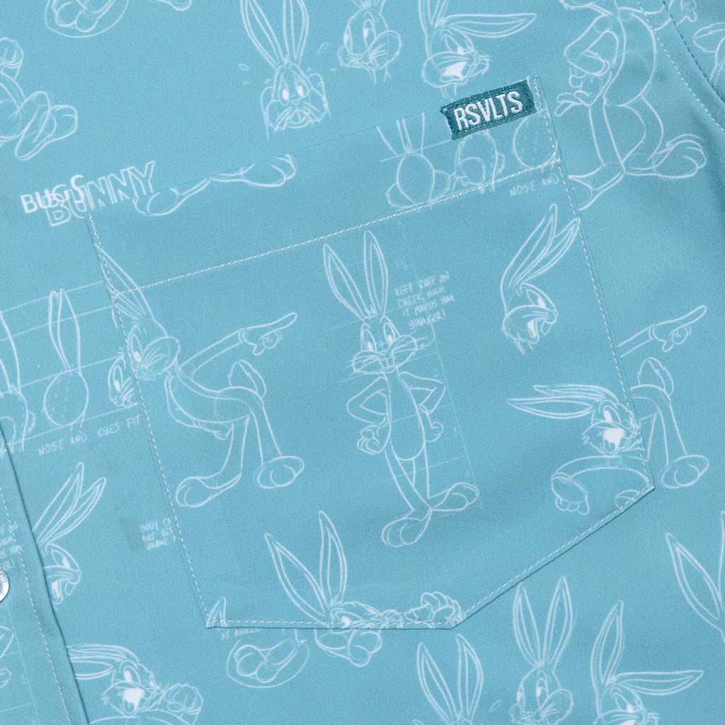 RSVLTS Bunny Blueprints KUNUFLEX Short Sleeve Shirt in Blue — detail 9