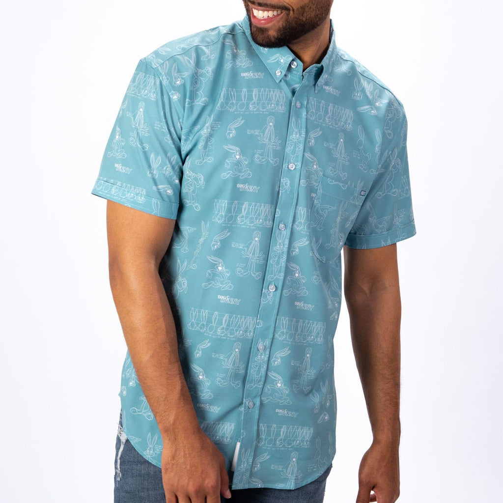 RSVLTS Bunny Blueprints KUNUFLEX Short Sleeve Shirt in Blue — detail 6