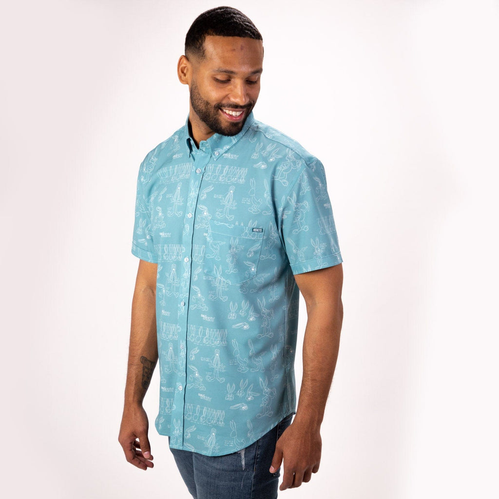 RSVLTS Bunny Blueprints KUNUFLEX Short Sleeve Shirt in Blue — detail 11