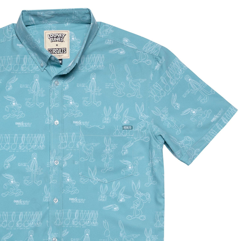 RSVLTS Bunny Blueprints KUNUFLEX Short Sleeve Shirt in Blue — detail 5