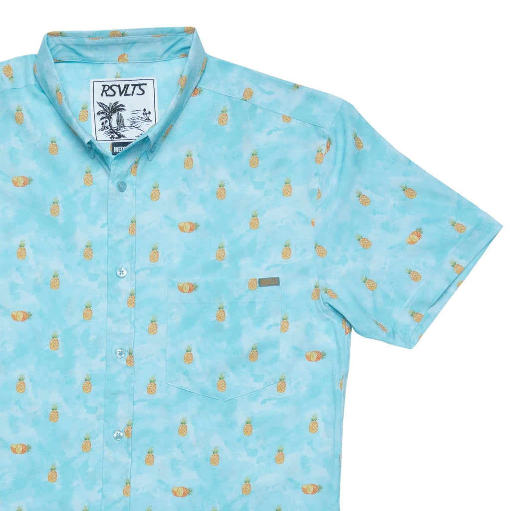 RSVLTS Hala Kahiki KUNUFLEX Short Sleeve Shirt in Blue — front view