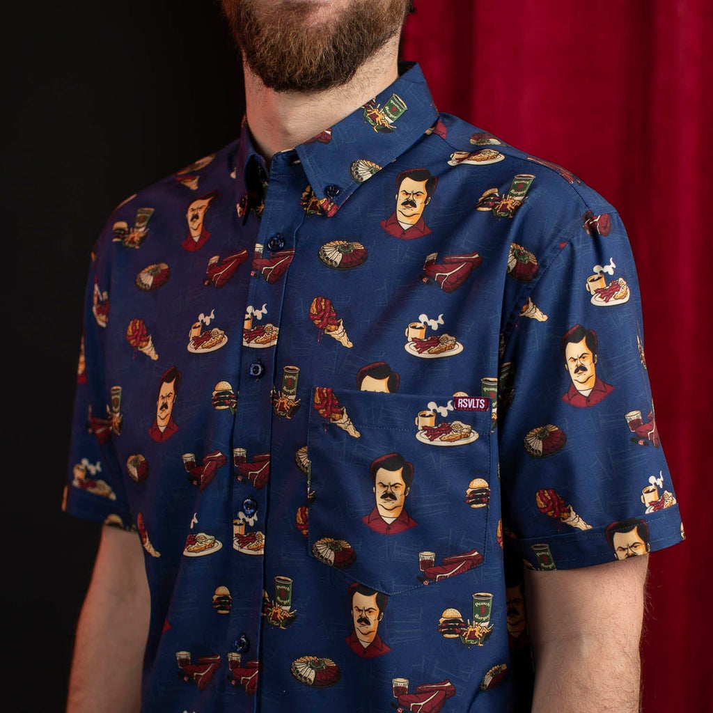 RSVLTS Turf ‘n’ Turf KUNUFLEX Short Sleeve Shirt in Blue — front view