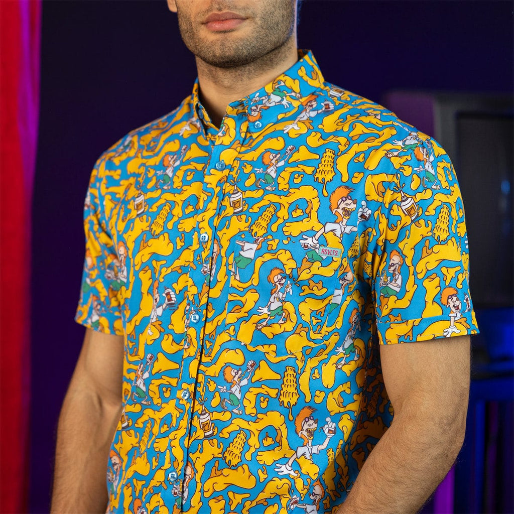 RSVLTS Chedda Whizzy! KUNUFLEX Short Sleeve Shirt in Blue — front view