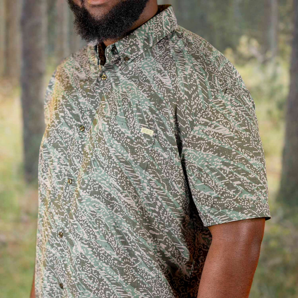 RSVLTS Ghillie Camo KUNUFLEX Short Sleeve Shirt in Green — front view