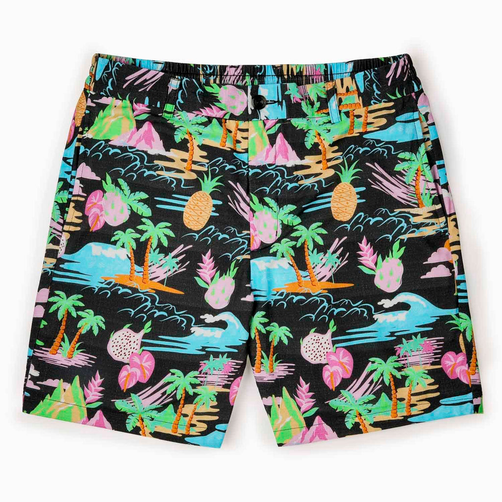 RSVLTS Neon Vacay Bamboo Resort Shorts in Black — detail 3