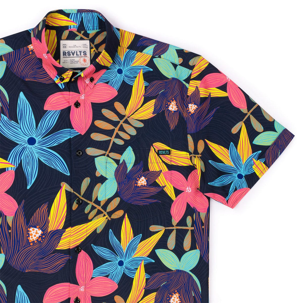 RSVLTS Petal Strokes KUNUFLEX Short Sleeve Shirt in Black — detail 6
