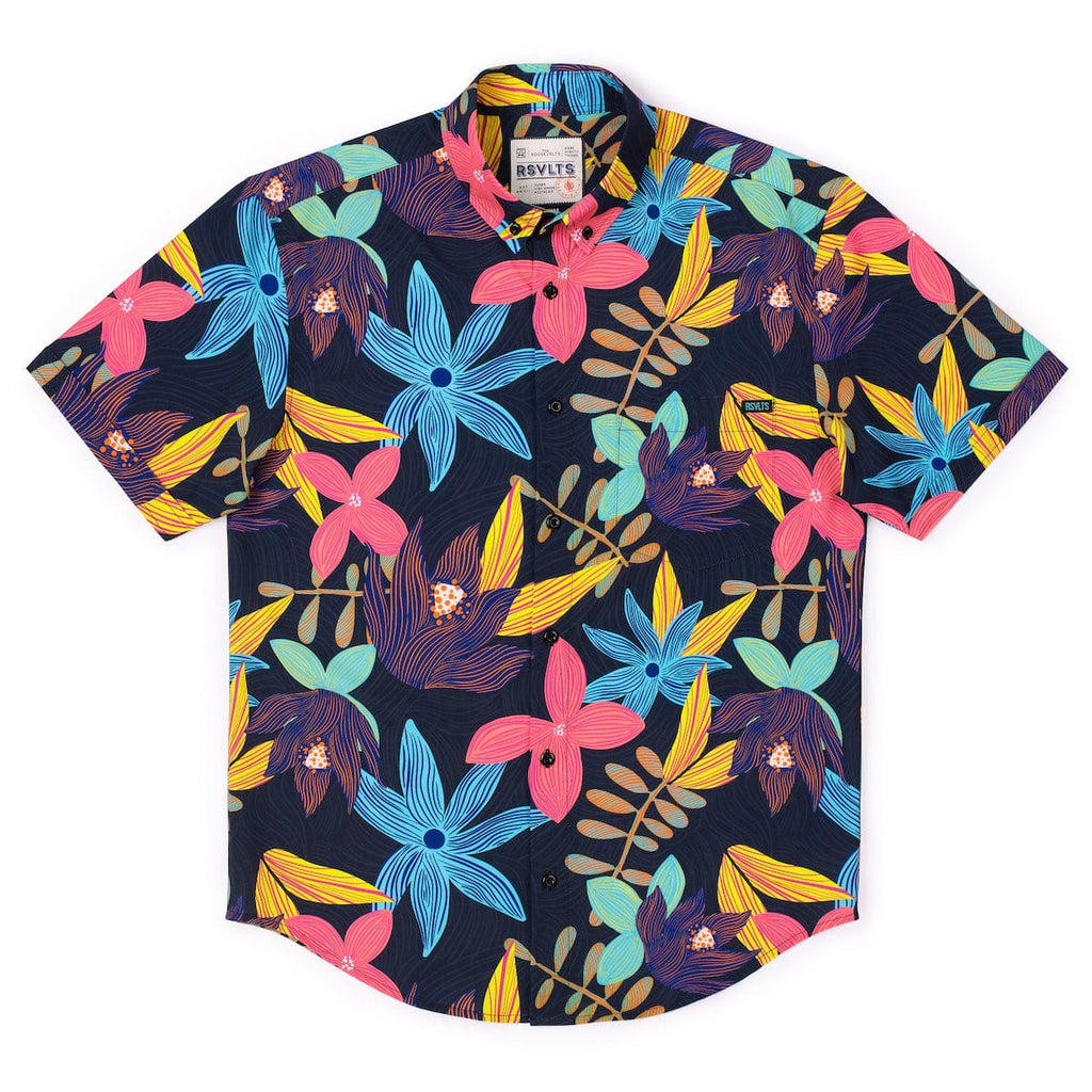 RSVLTS Petal Strokes KUNUFLEX Short Sleeve Shirt in Black — detail 9